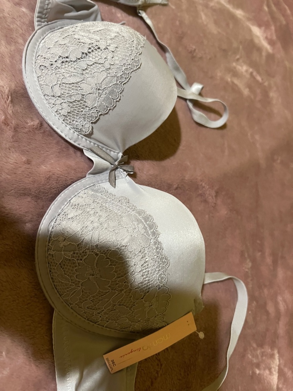 Mamia Lace-Overlay Light Gray Bra NWT
